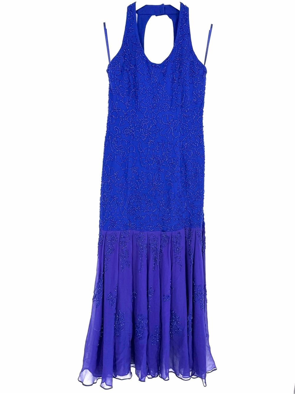 Vintage Carmen Marc Valvo Beaded Halter Mermaid Hem Dress Gown Formal Open Back